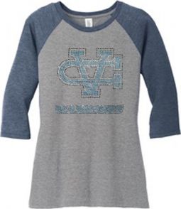 Bling District Made Ladies Perfect Tri 3/4-Sleeve Raglan, Grey/Navy